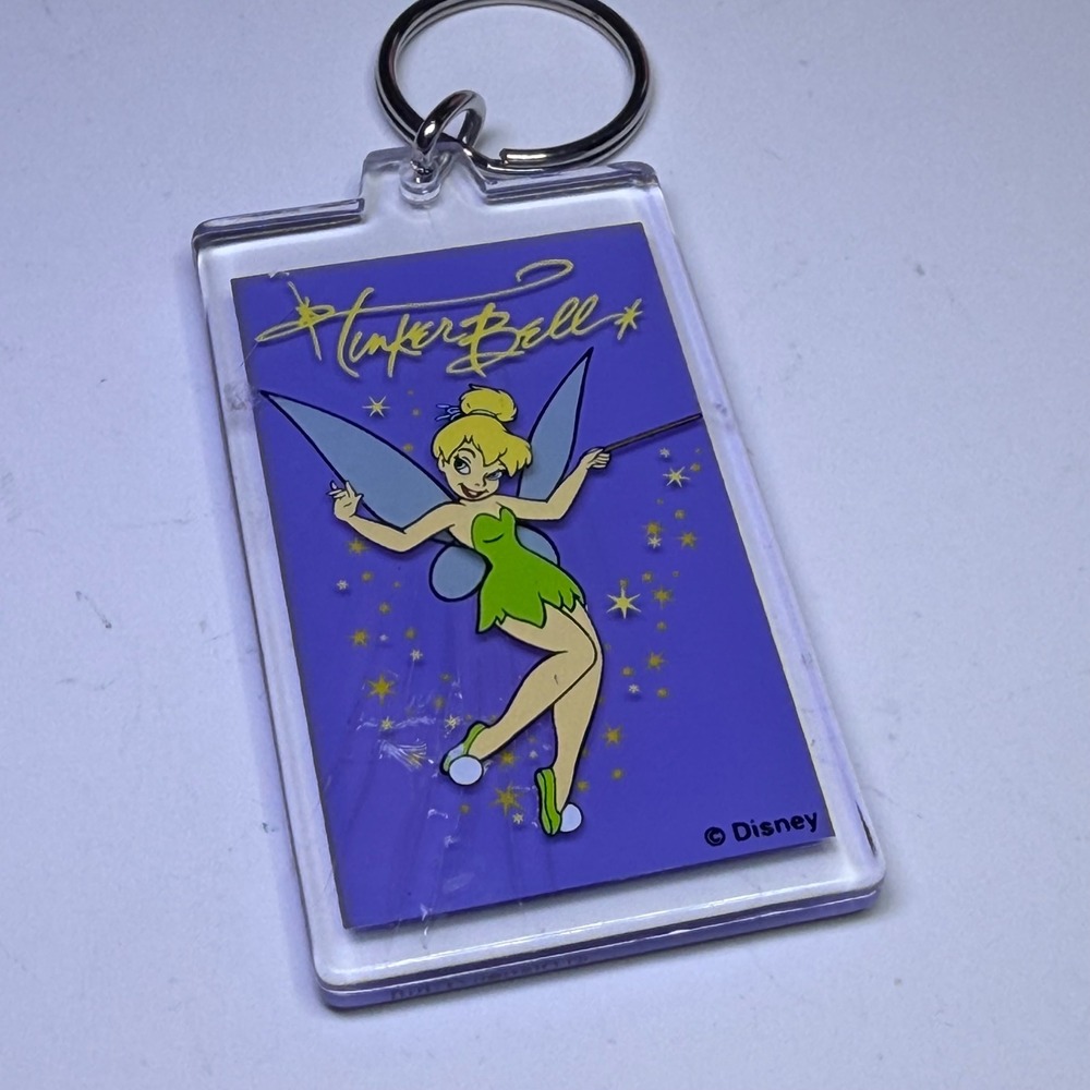 Disney Tinker Bell Disneyland Resort Purple‎ Acrylic Keychain Vintage Style Wand
